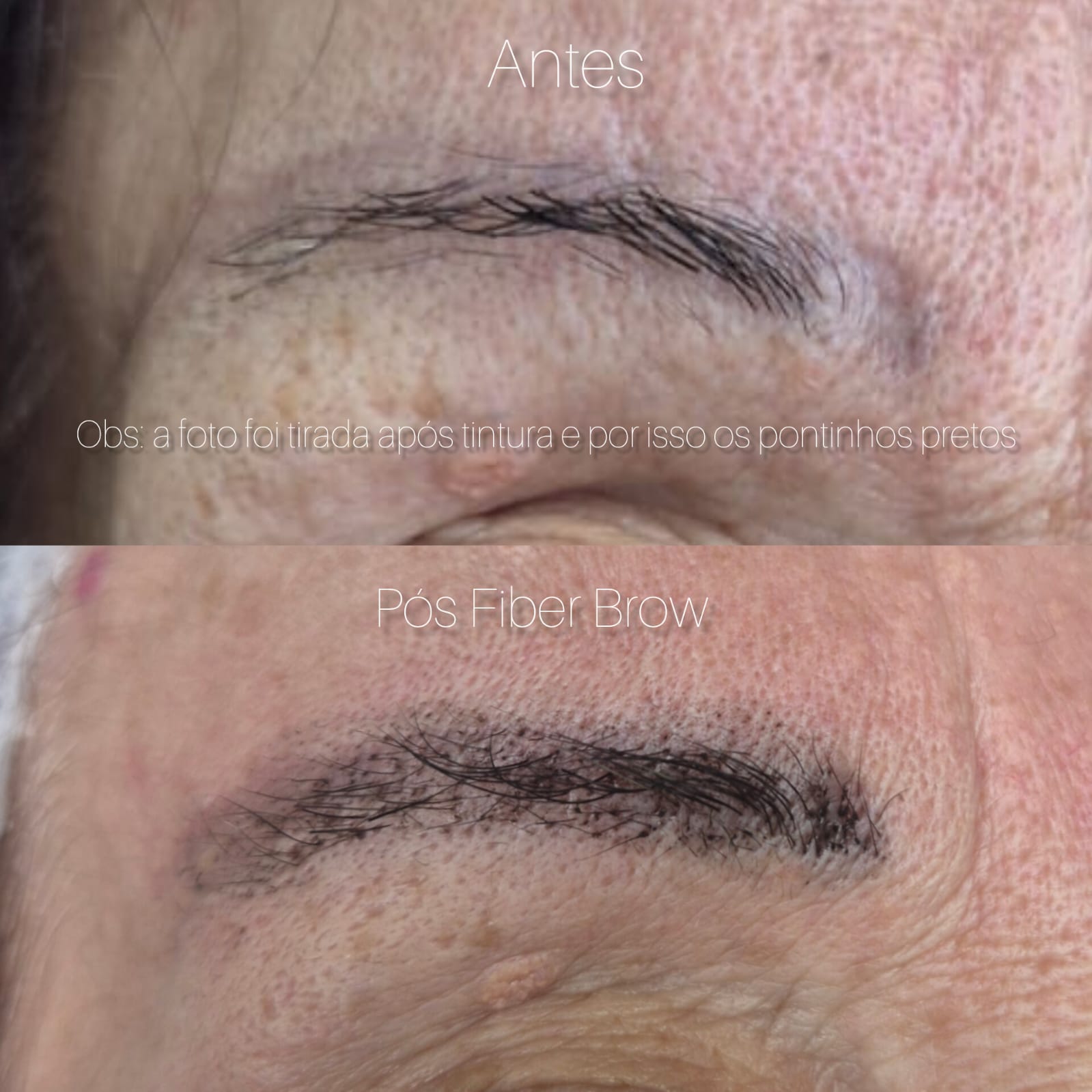 Antes e pós Fiber Brow, pele madura, primeira sobrancelha