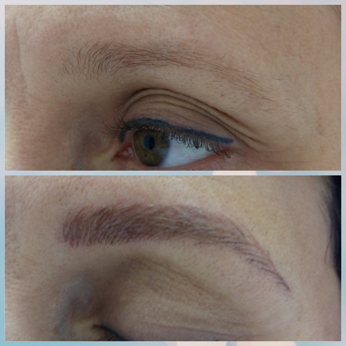 Antes e depois com moldura, sobrancelha marcada