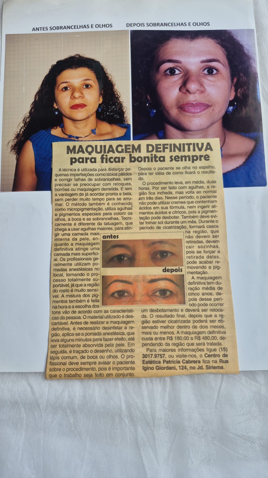 Recorte de jornal sobre maquiagem definitiva