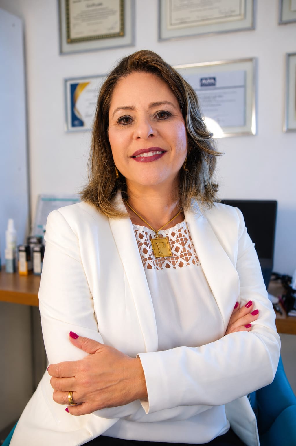 Patrícia Peres atualmente, em seu consultório